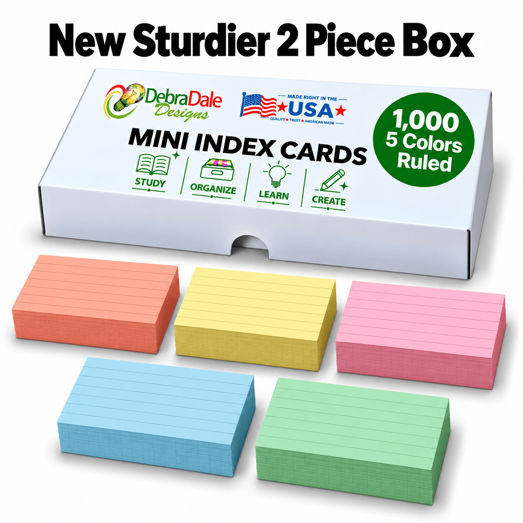 Bulk 3.5” x 2” Ruled Mini Index Cards – 1,000 Count – Multi-Color