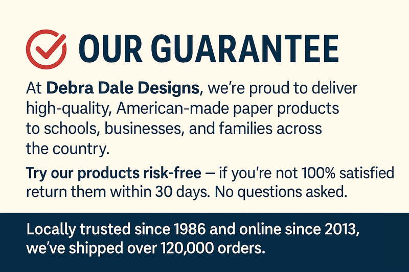 Debra Dale Designs guarantee statement on a white background