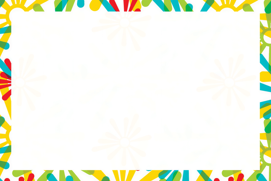 4” x 6” unruled index card with an abstract daisy border in red, yellow, green, and blue colors.