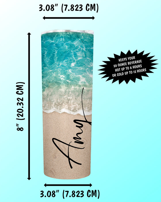 Custom Beach Footprints 20oz Stainless Steel Tumbler with Name, Location & Year - Spring Break, Graduation, Honeymoon