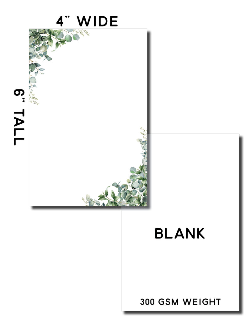 4” x 6” Note Cards – 50 Count – Eucalyptus Design – 300 gsm Premium Cardstock