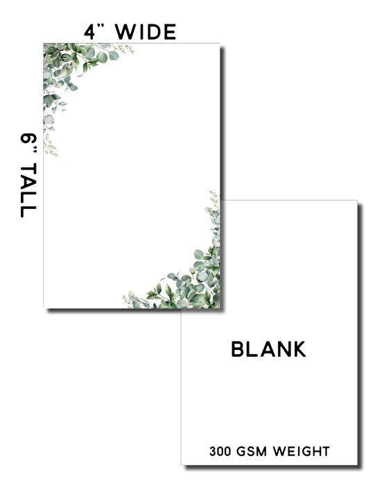 4" x 6" Eucalyptus Design White Note Card Set - 50 Count - Premium Plus Paper Thickness