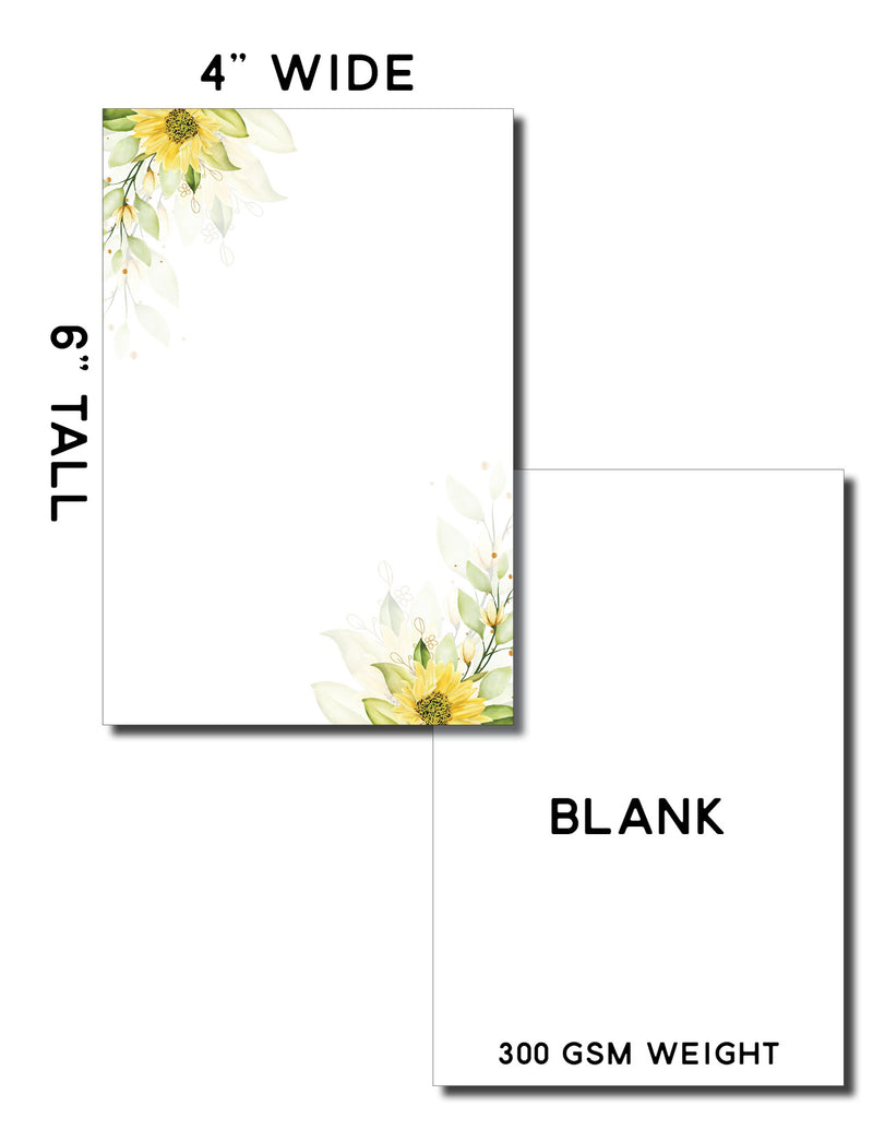 4” x 6” Note Cards – 50 Count – Sunny Blossoms Design – 300 gsm Premium Cardstock