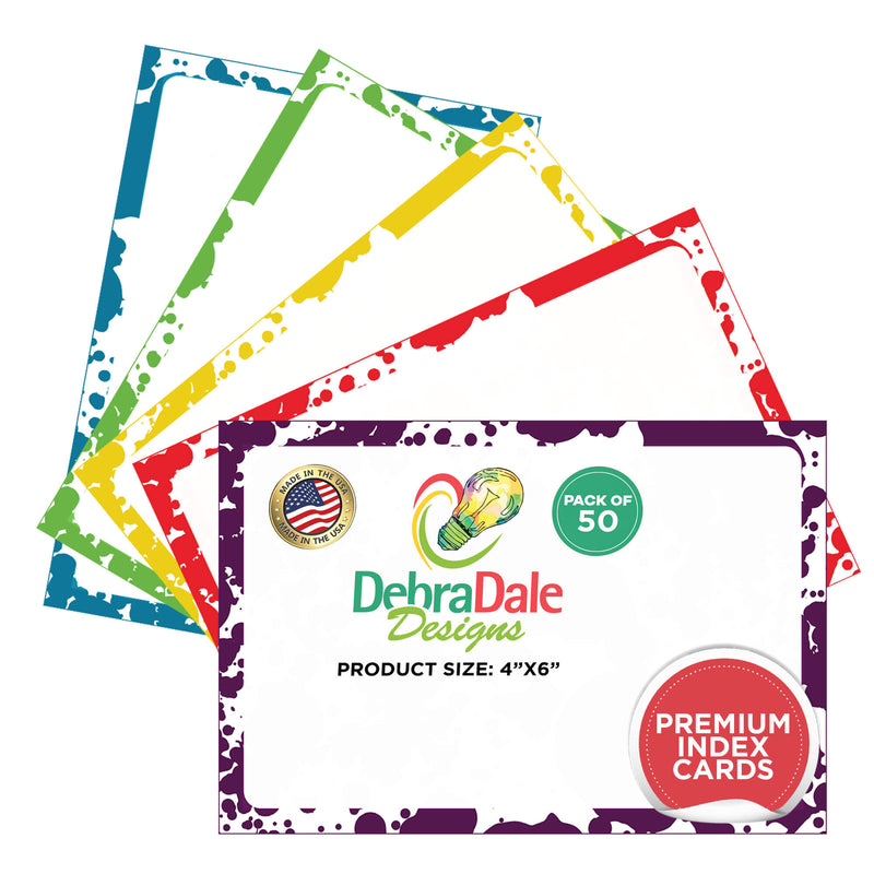 4” x 6” Blank Index Cards – 50 Count – Ink Splatter Design – 253 gsm Premium Cardstock