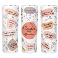 20oz stainless steel tumbler featuring teacher daily affirmations with floral designs and motivational quotes in pastel co...