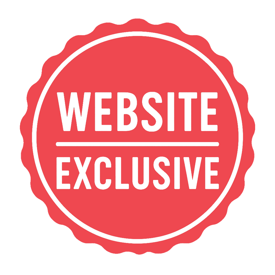 Red circular badge with white text reading "Website Exclusive" in a bold font.