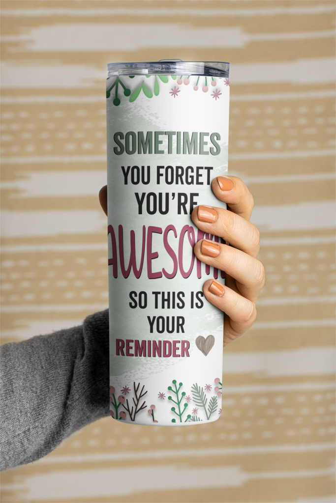 'Be You, Be Awesome' 20 oz Stainless Steel Tumbler with Inspiring BOHO Rainbow Design"