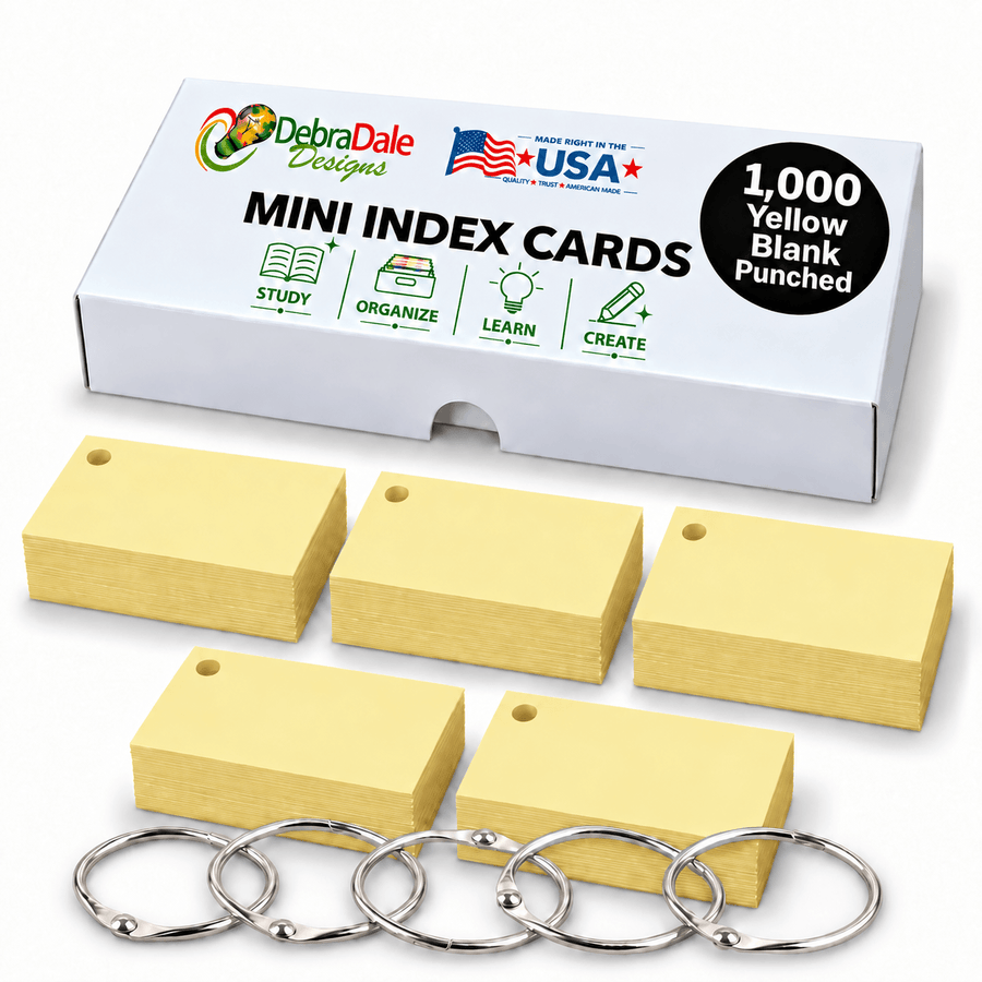 2” x 3.5” Blank Index Cards, Yellow, 1,000 Count, Hole-Punched