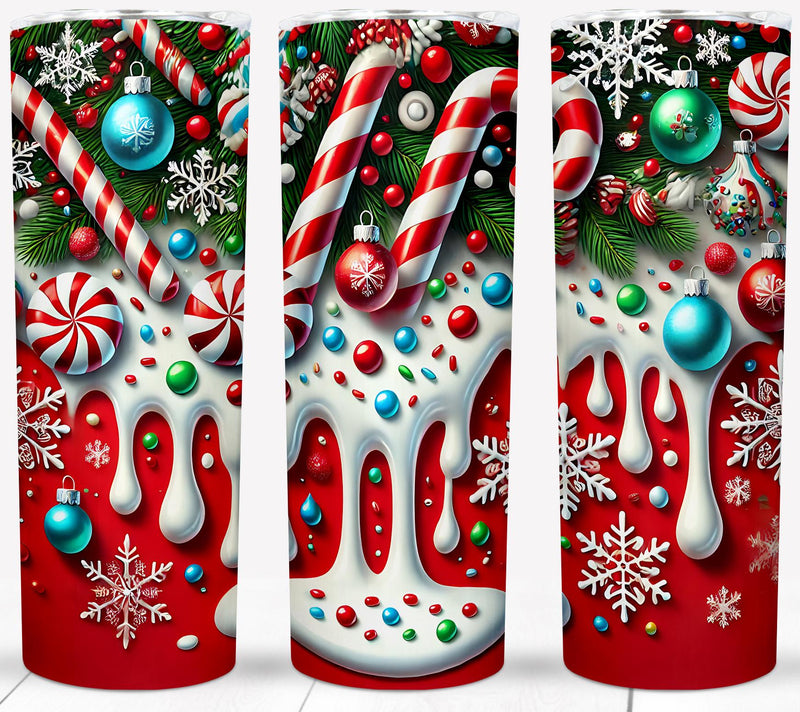 Candy Cane Christmas 20 oz Stainless Steel Tumbler | Holiday Candy & Ornament Design | Double Wall Insulated Mug