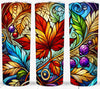 Autumn Stained Glass 20 oz Tumbler | Fall Leaves & Berry Design | Insulated Stainless Steel Drinkware