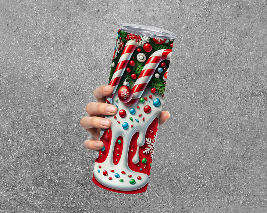 Candy Cane Christmas 20 oz Stainless Steel Tumbler | Holiday Candy & Ornament Design | Double Wall Insulated Mug